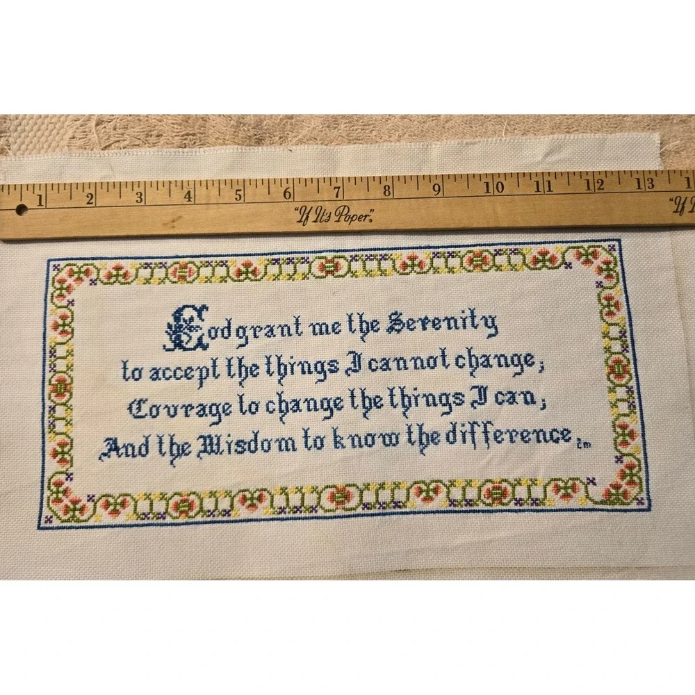 Unframed Serenity Prayer Cross Stitch Panel Vintage Floral Cream Good